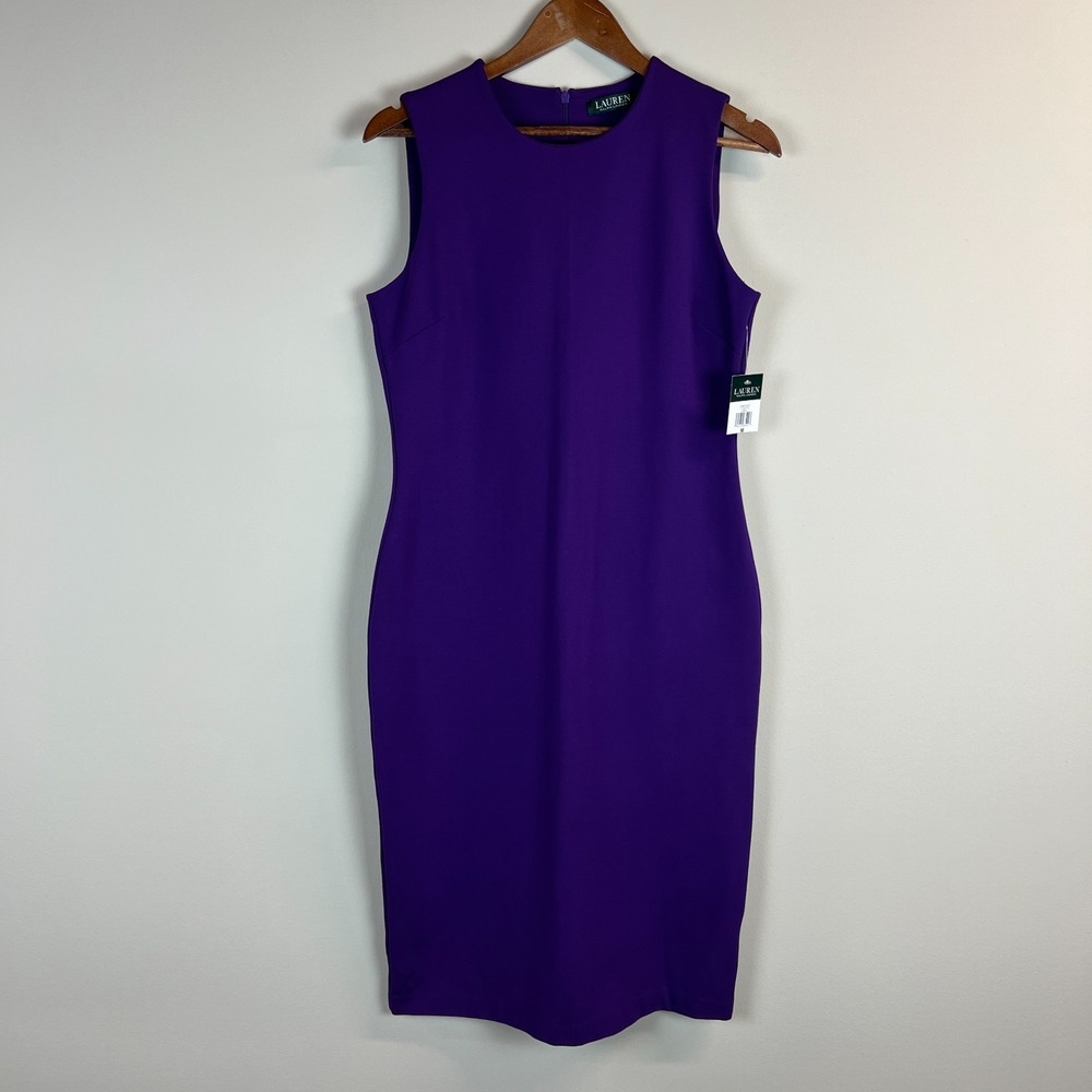Lauren Ralph Lauren Pencil Dress Womens Medium Purple Sheath Midi Office Career